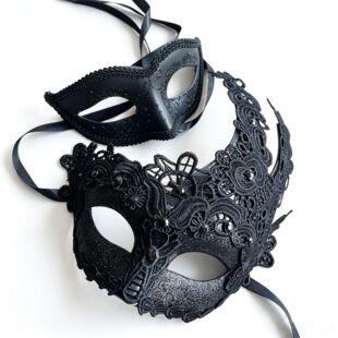Black Lace and Rhinestone Masquerade Mask Set 的原商品图