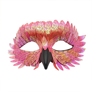 Pink and Gold Feathered Bird Masquerade Mask 的原商品图